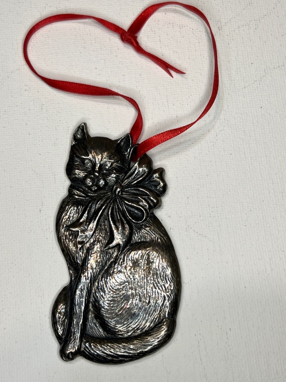 Vintage Silver-plate Pewter Cat Christmas Ornament Signed Gorham